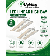 E2 Lighting 3 ft 300W Linear LED High Bay Lights with 40W Emergency Backup, 42,000 Lumens Each, 5000K, 120-277V, 2-Pack