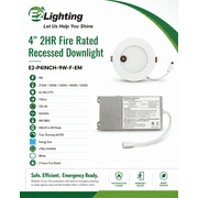 E2 Lighting 4 Inch 9W 2-Hour Fire-Rated LED Recessed Downlight with 4W Emergency Battery Backup, 400LM EM, 5CCT