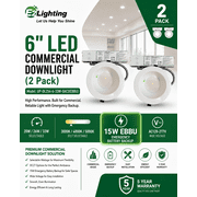 E2 Lighting 6 Inch Commercial LED Downlight with 15W Emergency Battery Backup, 20W/26W/33W Selectable, 3CCT, 2 Pack