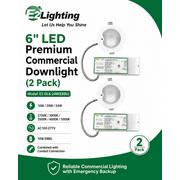 E2 Lighting 2-Pack 6 in Deep-Cup Commercial LED Downlights with 10W Emergency Battery Backup, 16W/20W/24W Selectable, 5CCT