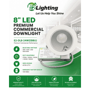 E2 Lighting 8 inch Commercial LED Downlight with 10W Emergency Battery Backup, 16W/20W/24W Selectable, 5CCT, 100-277V