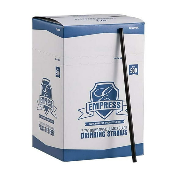 E2100BK Empress Jumbo Straw Unwrapped 7.75" Black, Boxed 10/500 cs
