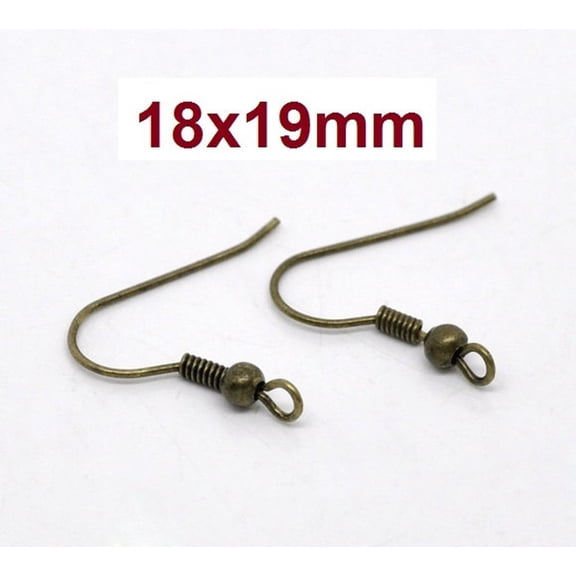 E221 - 300 pcs (150 pairs) Antique Bronze Earring Hooks with Spring and Ball - 19x18mm - Perpendicular Loop