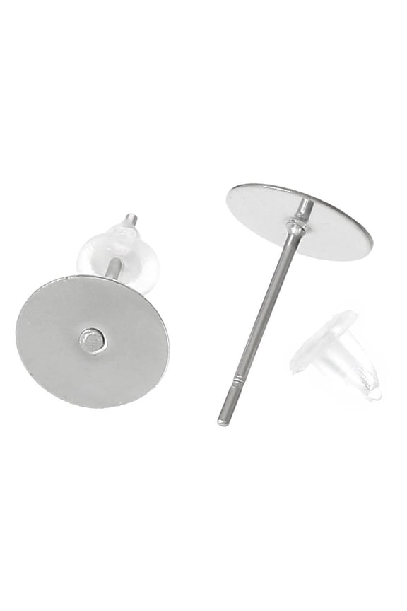 E227 - 100 pcs. (50 pairs) 304 Stainless Steel Earring Posts/Bases/Studs/Settings with Rubber Backs - 12mm x 8mm - 8mm Glue Pad