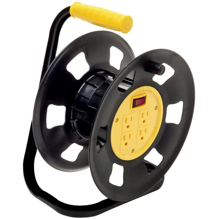 E230 Extension Cord Storage Reel, Multi-Outlet Adapter, Black/Yellow