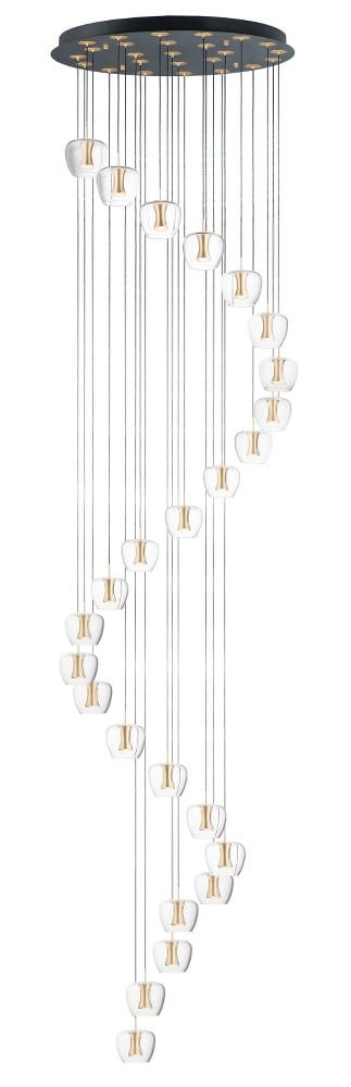 Newton 25-Light LED Large Scale Pendant in Black and Gold with Clear Glass