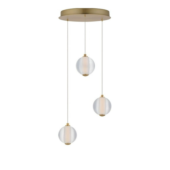 E24643-144GLD-ET2 Lighting-Rhythm - 15W 3 LED Pendant-5 Inches Tall and 11.75 Inches Wide-Gold Finish-Clear Ribbed Glass Color