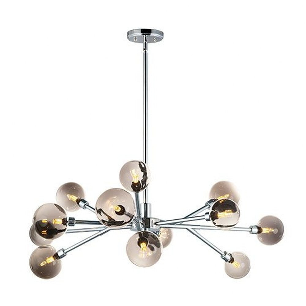 Polished Chrome Sputnik-Inspired 12-Light LED Chandelier with Smoke Glass Shades