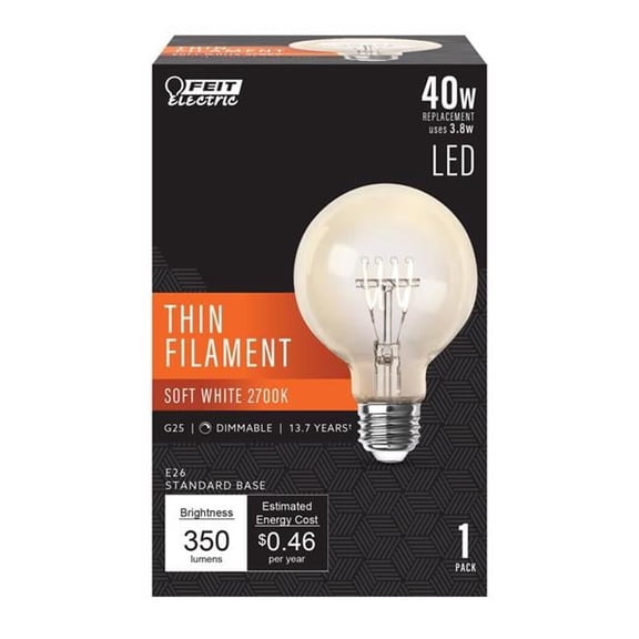 E26 2700 K Thin Filament Incandescent Light Bulb, Soft White