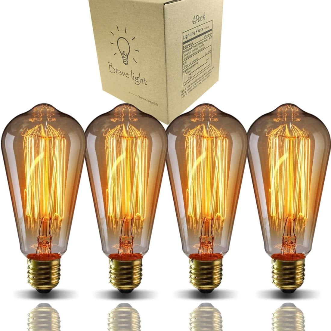 E26 40W Edison Bulbs, ST64 Vinta Incandescent Light 2700K Warm Dimmable, Squirrel Ca Filament Bulb for Table Lamp Home Antique Decorative, 4 Pack