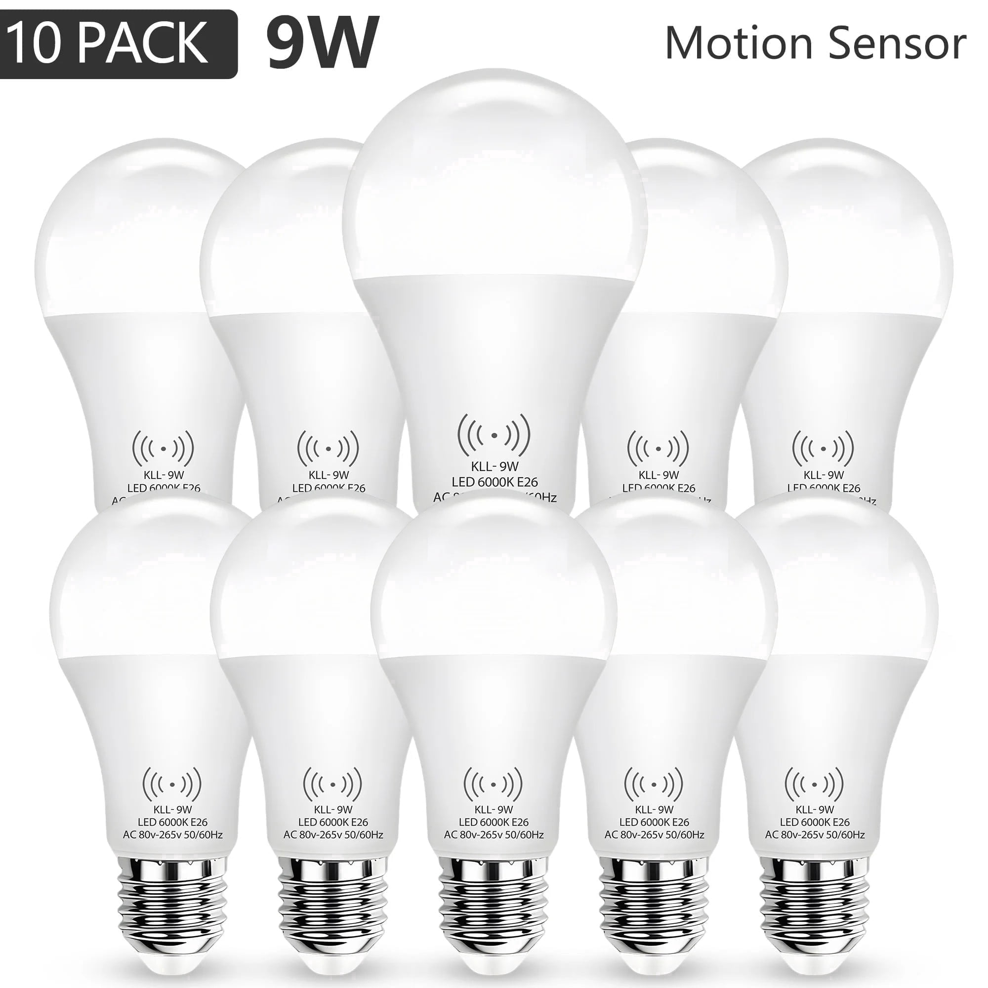 Kasotile A19 LED Motion Sensor Light Bulb (80W Equivalent) E26 LED Dusk to Dawn Lamp Bulb Cool White 10PK