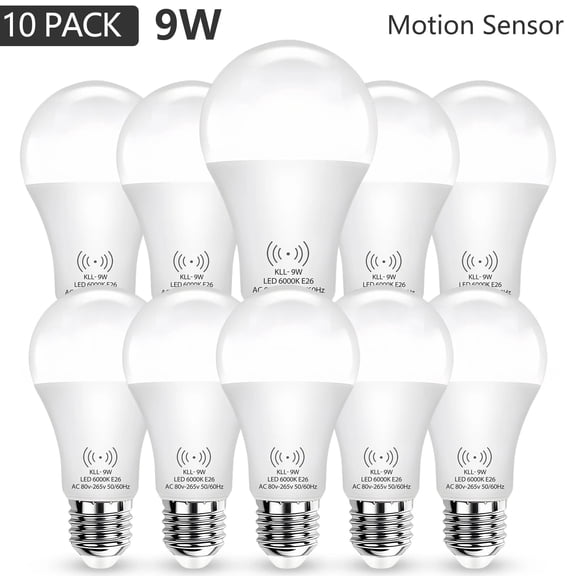 E26 A19 LED Motion Sensor Light Bulb 80 Watts cool white 10PK
