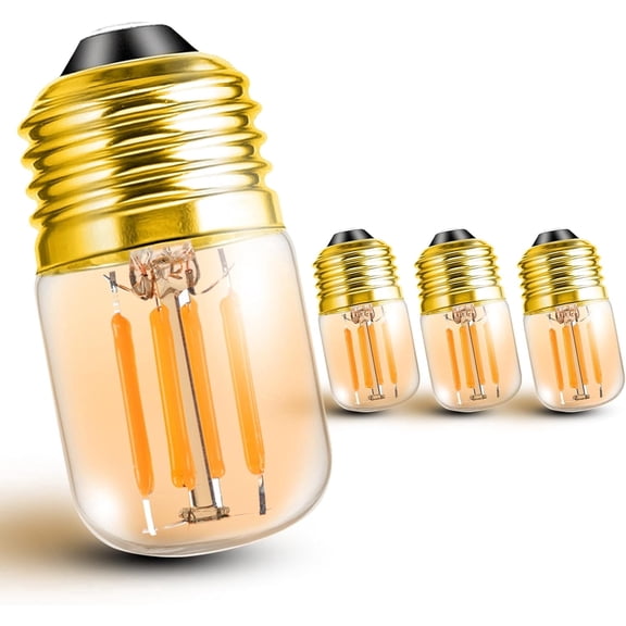 E26 Amber Night Light Bulbs, 2w 200lm Low Wattage Sleep Light Bulb (15W Equivalent), 2200k Warm T28 Mini LED Edison Bulb, E26 Medium Base for Decorative Bulbs Oven Wall Sconces Lights, 4 Pack
