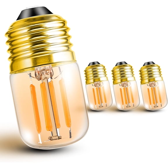 E26 Amber Night Light Bulbs, 2w 200lm Low Wattage Sleep Light Bulb (15W Equivalent), 2200k Warm T28 Mini LED Edison Bulb, E26 Medium Base for Decorative Bulbs Oven Wall Sconces Lights, 4 Pack