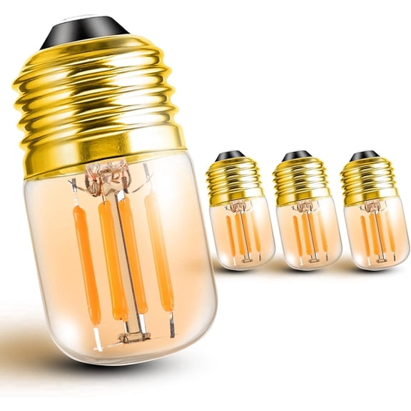 E26 Amber Night Light Bulbs, 2w 200lm Low Wattage Sleep Light Bulb (15W Equivalent), 2200k Warm T28 Mini LED Edison Bulb, E26 Medium Base for Decorative Bulbs Oven Wall Sconces Lights, 4 Pack