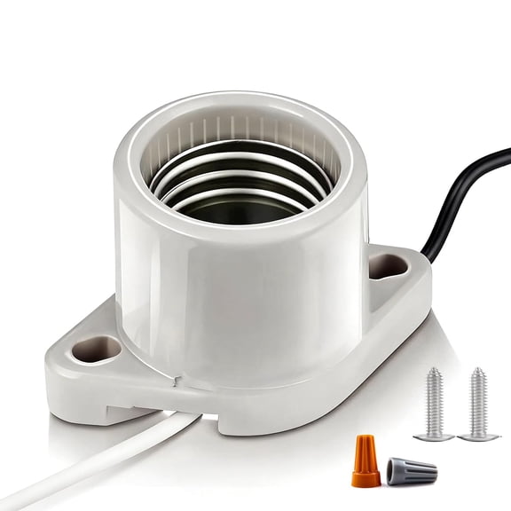 E26 Ceramic Surface Mount Socket with Flange Mount Base,5.9Inch Wire