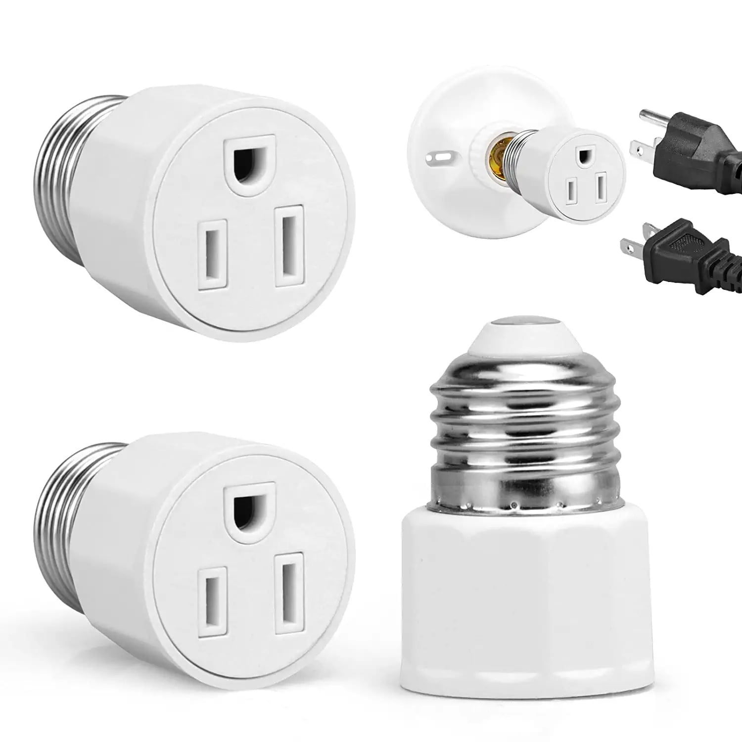 E26/E27 3 Prong Light Socket to Plug Adapter, 2 Pack Polarized Light