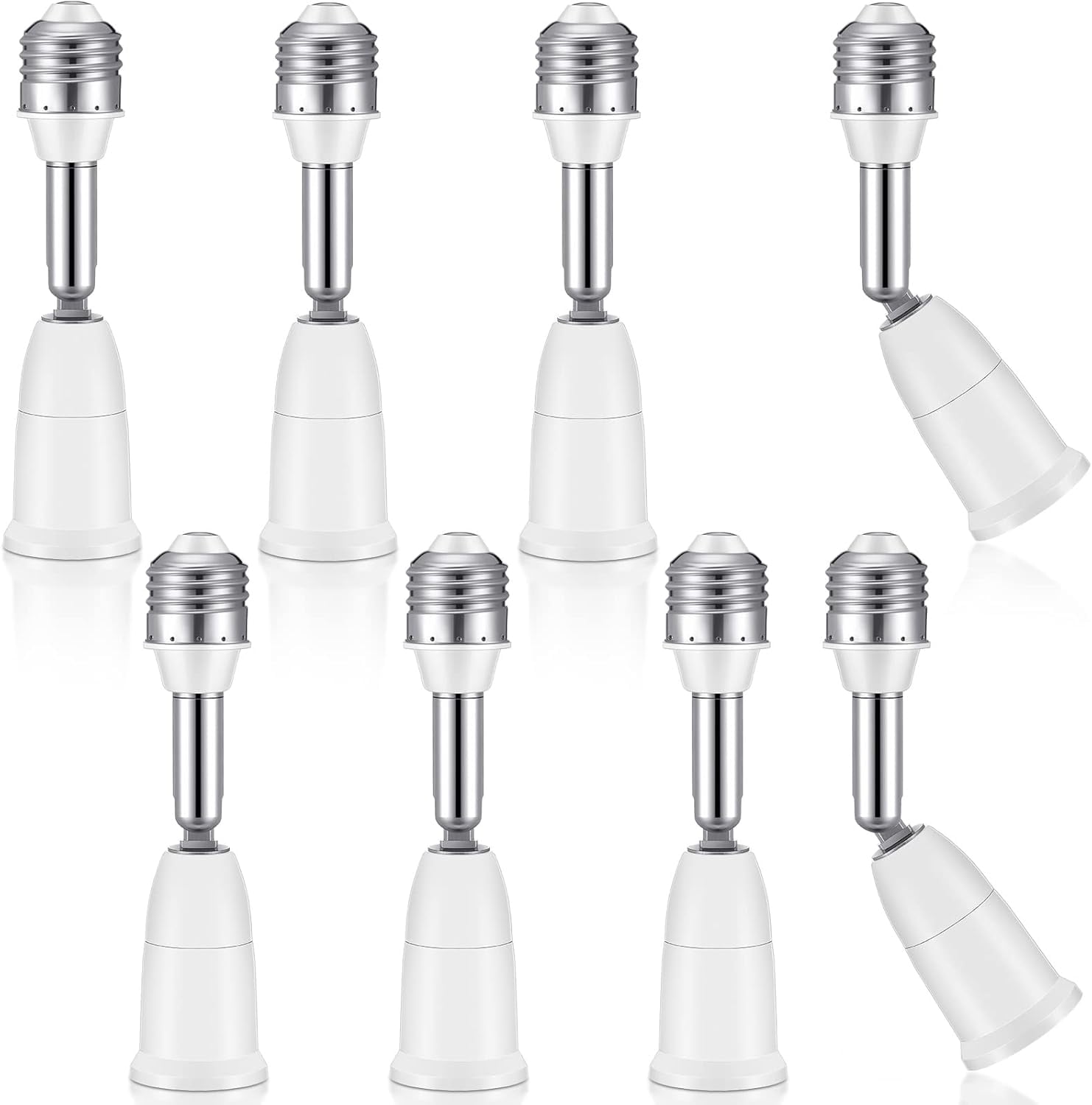 E26 E27 Light Socket Extenders 4.1 Inch Extension 180 Degree Adjustable Bendable Vertical Socket Extender Adapter Medium Screw Base Bulb Converter (8 Pack)