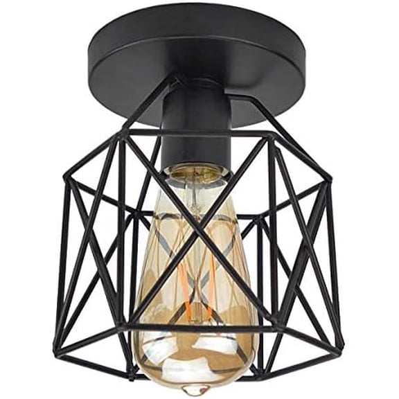 E26 E27 Retro Black Industrial Light Fixture,Vintage Flush Mount Ceiling Light,Mini Metal Rustic Ceiling Lamp for Porch Hallway,Kitchen,Stairway,Farmhouse Light