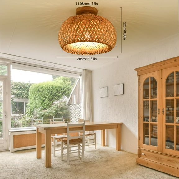 E26 Farmhouse Bamboo Wood Color Ceiling Light Vintage Ceiling Lamp Fixture