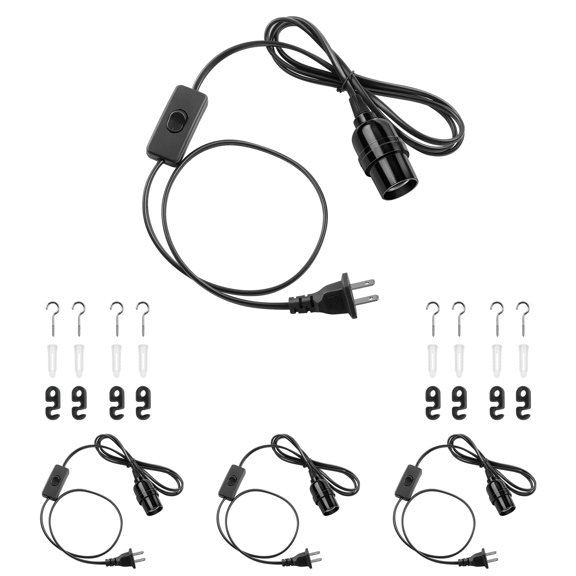 E26 Hanging Lantern Extension Cord Cable Light Socket On Off Inline Control Lamp 6.6 Feet (2m) Black 4-pack