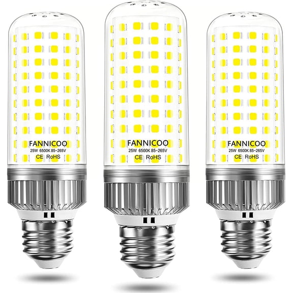E26 LED Bulb,25W LED Corn Light Bulb 200W Equivalent 6500K Cool Daylight White 2500LM Non-dimmable Flicker Free Ceiling Fan LED Corn Bulb for Indoor Outdoor Home Gara Pack of 3