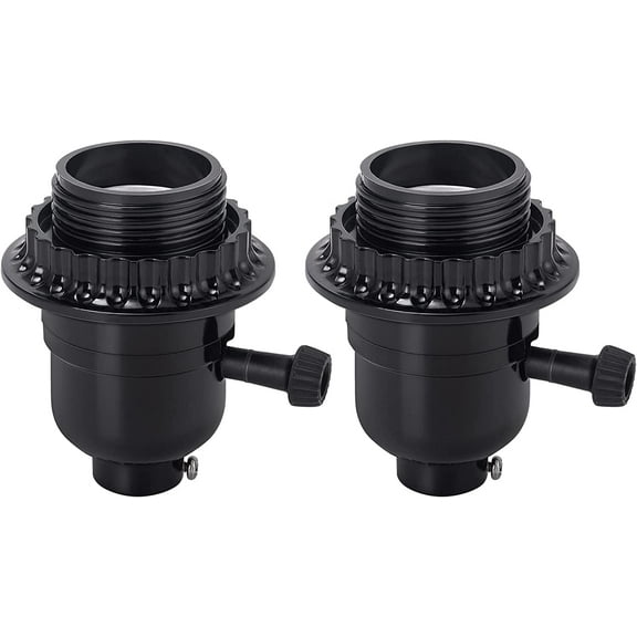 E26 Lamp Socket Replacement. Turn Switch Knob ON/Off. Threaded Medium Base Light Socket with Lamp Shade Ring for Table. Floor Lamp Repair Kit. Black. 2-Pack