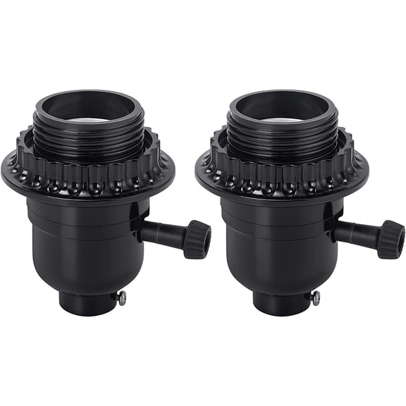 E26 Lamp Socket Replacement. Turn Switch Knob ON/Off. Threaded Medium Base Light Socket with Lamp Shade Ring for Table. Floor Lamp Repair Kit. Black. 2-Pack