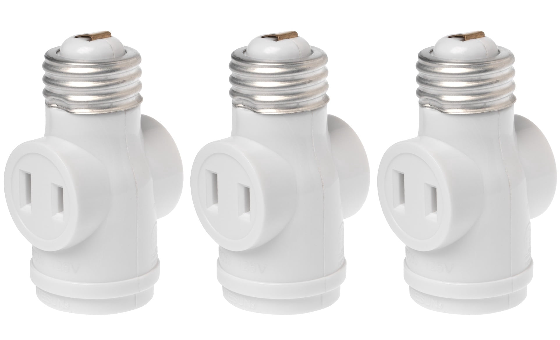 E26 Light Bulb Socket to 2 Polarized Outlet Adapter  Convert Light Socket to 2 Prong Outlet Plugs | 3 Pack