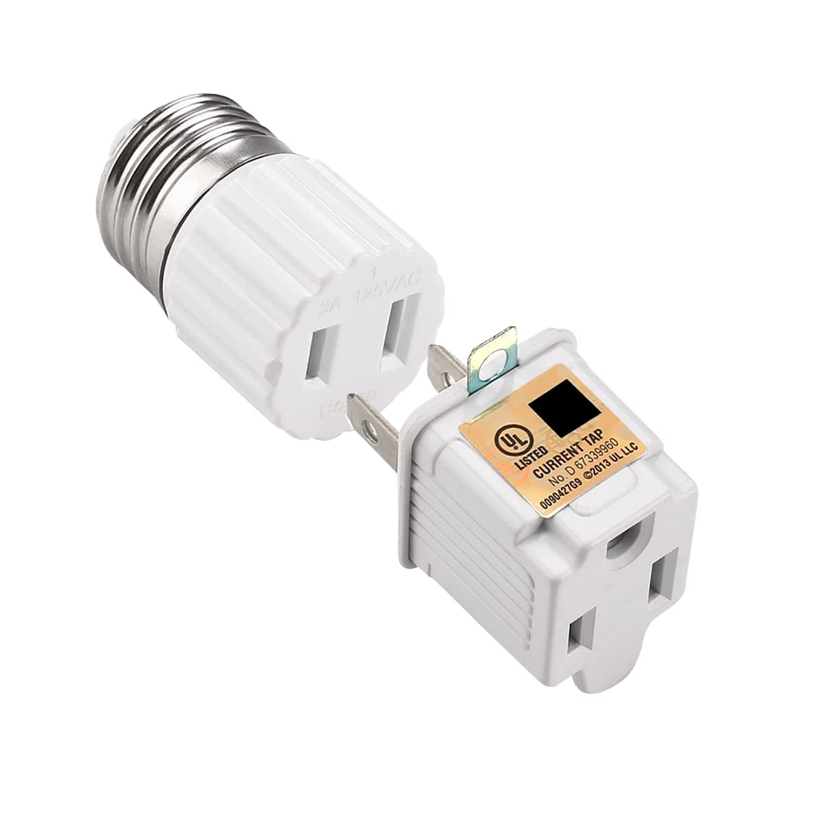 E26 Light Socket Outlet With 2 Prong to 3 Prong Grounding Adapter