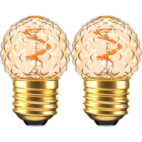 E26 Low Watt LED Amber Light Bulbs 10Watt, 1W Mini Globe Edison Small Light Bulbs,2200K Warm White Decorative Nightlight Bulbs for Indoor or Outdoor,Glass,80Lumens,2Pcs