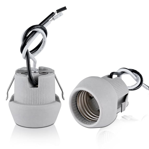 E26 Porcelain Keyless Light Socket,Heat Resistant Socket with Double Snap-in Clip Embedded UL Listed Screw Lamp Holder (2)