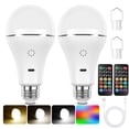 thumbnail image 1 of E26 Rechargeable Light Bulb with Remote and Timer, Battery Backup Bulb for Sconces and Lamps, Hanging LED Light Bulb with Hook for Camping Tent, Dimmable, 12 Colors Temperatures, 2 Pack, 1 of 7