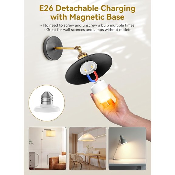E26 Rechargeable Light Bulbs with Remote and Timer, Battery Backup Bulb with 12 Colors and Brightness Dimmable, 2300mAh 40W Equivalent LED Light Bulbs for Lamps Sconces Camping, 2 Pack
