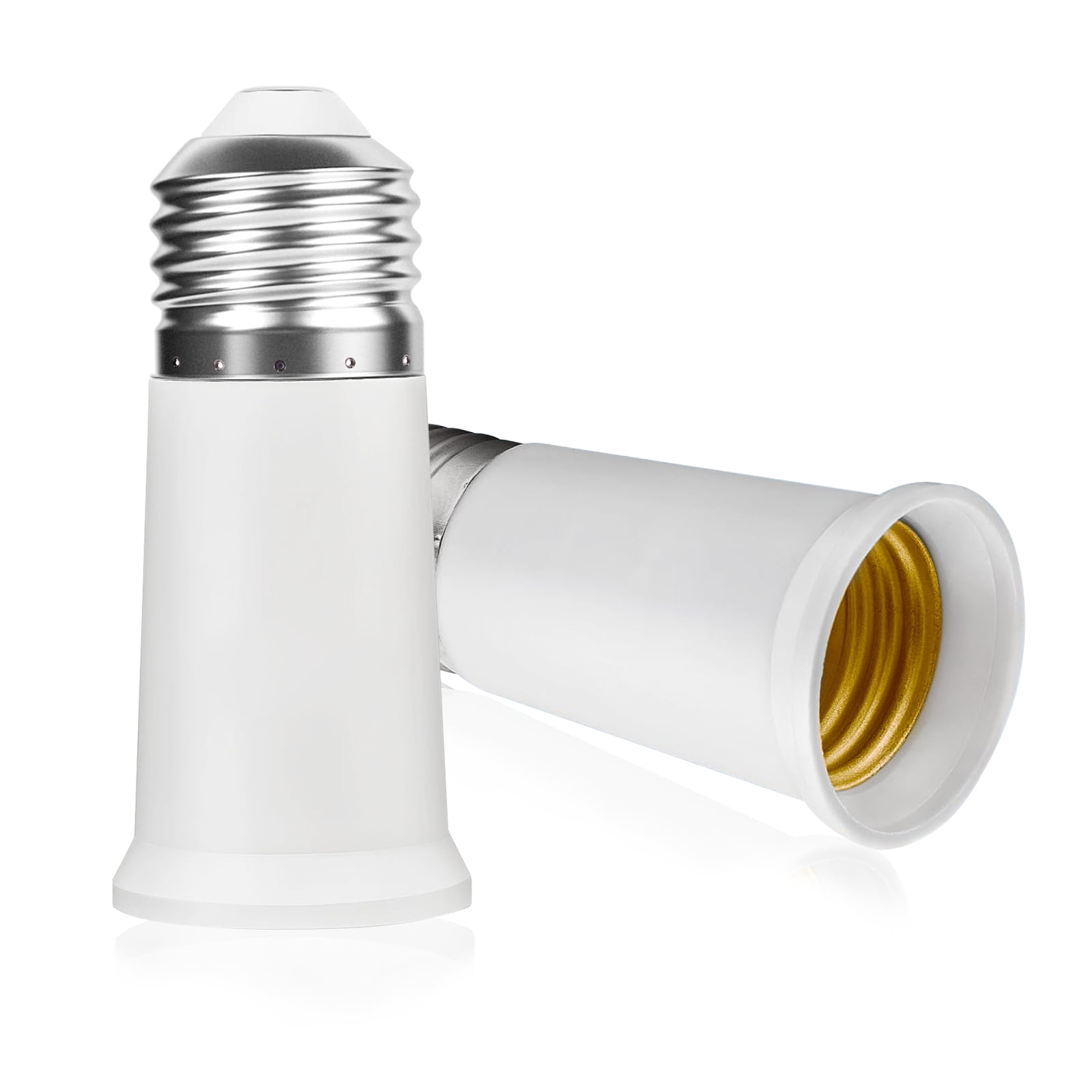 E26 Socket Extender, E26 to E26 Standard Medium Base, 2.6 inch Extension Socket Adapter, Light Bulb Socket Extension, Standard Medium Lamp Holder Adapter (60W, 110-240V)（2 Pack）