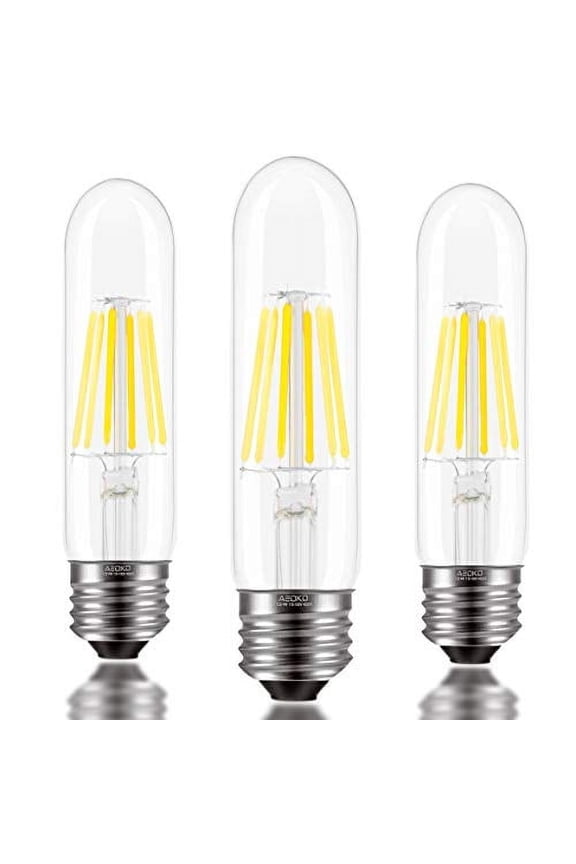 E26 T10 Bulbs Daylight White 6W, Dimmable T10 Edison Bulb 60 watts 4000K, E26 Base LED Tubular Light Bulbs, ASOKO Tube Vintage LED Edison Bulb for Desk Lamp, Pendant Lights, Home (3 Pack)