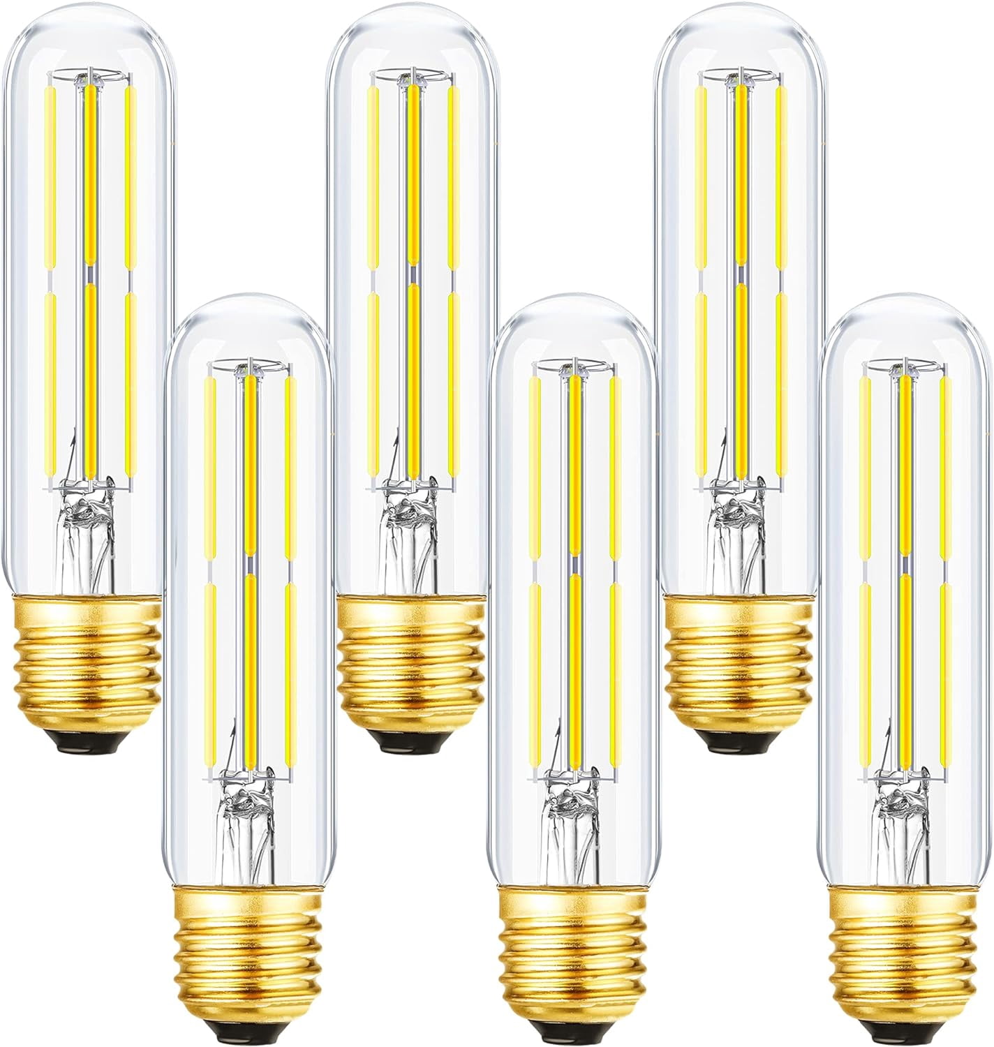 E26 Tubular Light Bulb 6W,Dimmable Led Tube Bulbs,Cool White 5000K,60 Watt Incandescent Bulb Equivalent,T10 Led Light Bulb for Cabinet Display Cabinet etc,Clear Glass,5.1in, 6 Pack.