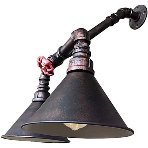 E27 2-Head Water Pipe Red Valve Wall Lamp Industrial Steampunk Wall Lamp Creative Wrought Iron Wall Light Vintage Industrial Bar Cafe Corridor Lights