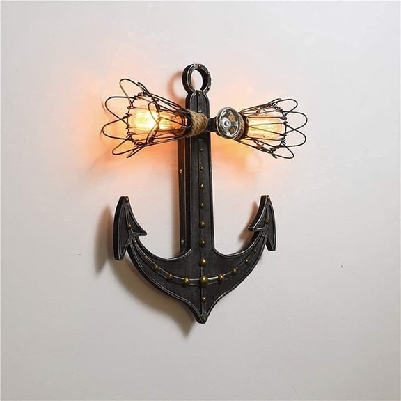 E27 2 Heads Vintage Wall Mounted Lights Pirate Loft Decor Hemp Rope Sconce Creativity Anchor Wall Lamp Interior Decoration Wall Lamps for Bar Coffee Shop Restaurant