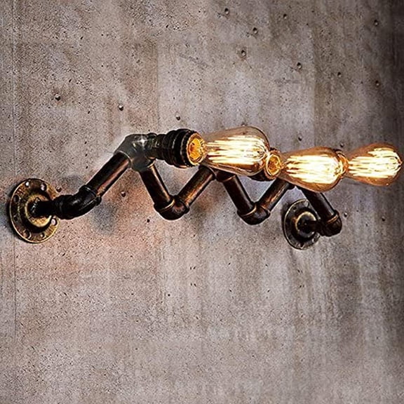 E27 3 Heads Retro Wrought Iron Wall Lamp Wave Water Pipe Wall Light Anti-Rust Industrial Style Corridor Lights Decoration Living Room bar Cafe