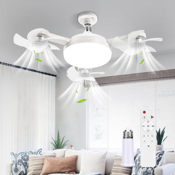 E27 B22 Screw in Ceiling Fan in Light Socket | Led Drone Ceiling Fan Light With Remote | Dimmable Timing Socket Light Bulb Fans | Silent Plug in Lamp Fans For Bedroom