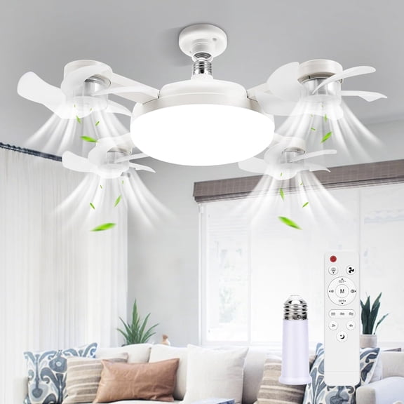 E27+B22 Screw in Ceiling Fan in Light Socket | Led Drone Ceiling Fan Light With Remote | Dimmable Timing Socket Light Bulb Fans | Silent Plug in Lamp Fans For Bedroom