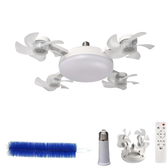 E27+B22 Screw in Ceiling Fan in Light Socket, Foldable LED Ceiling Fan Light with Remote Control, 3 Speed Adjustable Dimmable Light Bulb Fan