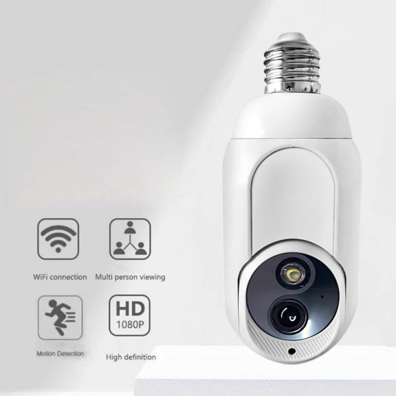 E27 Bulb Camera, 2Mp Hd Wifi Security Camera for Home, 360° Panoramic View with Night Vision, Indoor Smart Bulb Surveillance, Motion Detection Alert