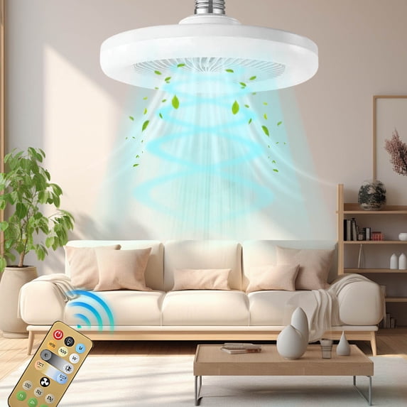 E27 Ceiling Fan with Light Flush Mount Hidden Ceiling Fan Light 3 Speed ...