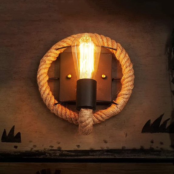 E27 Creativity Retro Hemp Rope Wall Lamp Wrought Iron Matte Industrial Style Wall Light High Light Transmittance Living Room Cafe Corridor Lights Bedroom Bedside Lamp