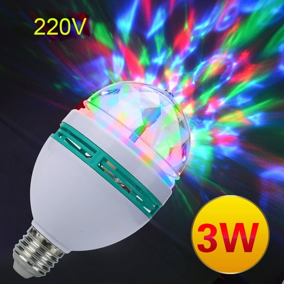 E27 LED Rotating Stage Party Light Bulb | 3W 220V Colorful RGB Strobe | Auto Rotation DJ Lighting for Bar Club Home Decor | Long Lifespan | Easy Install | White Base