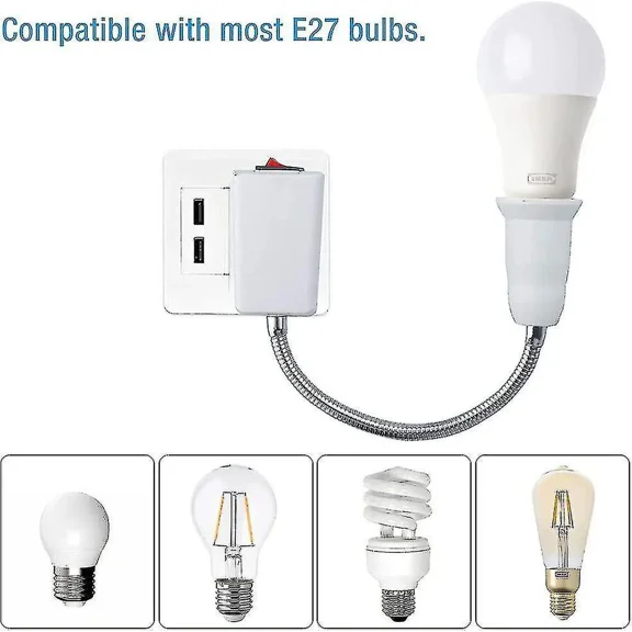 E27 Lamp Socket With Switch (eu Plug), Reading Light With Flexible Neck, Socket Light With Switch, 2