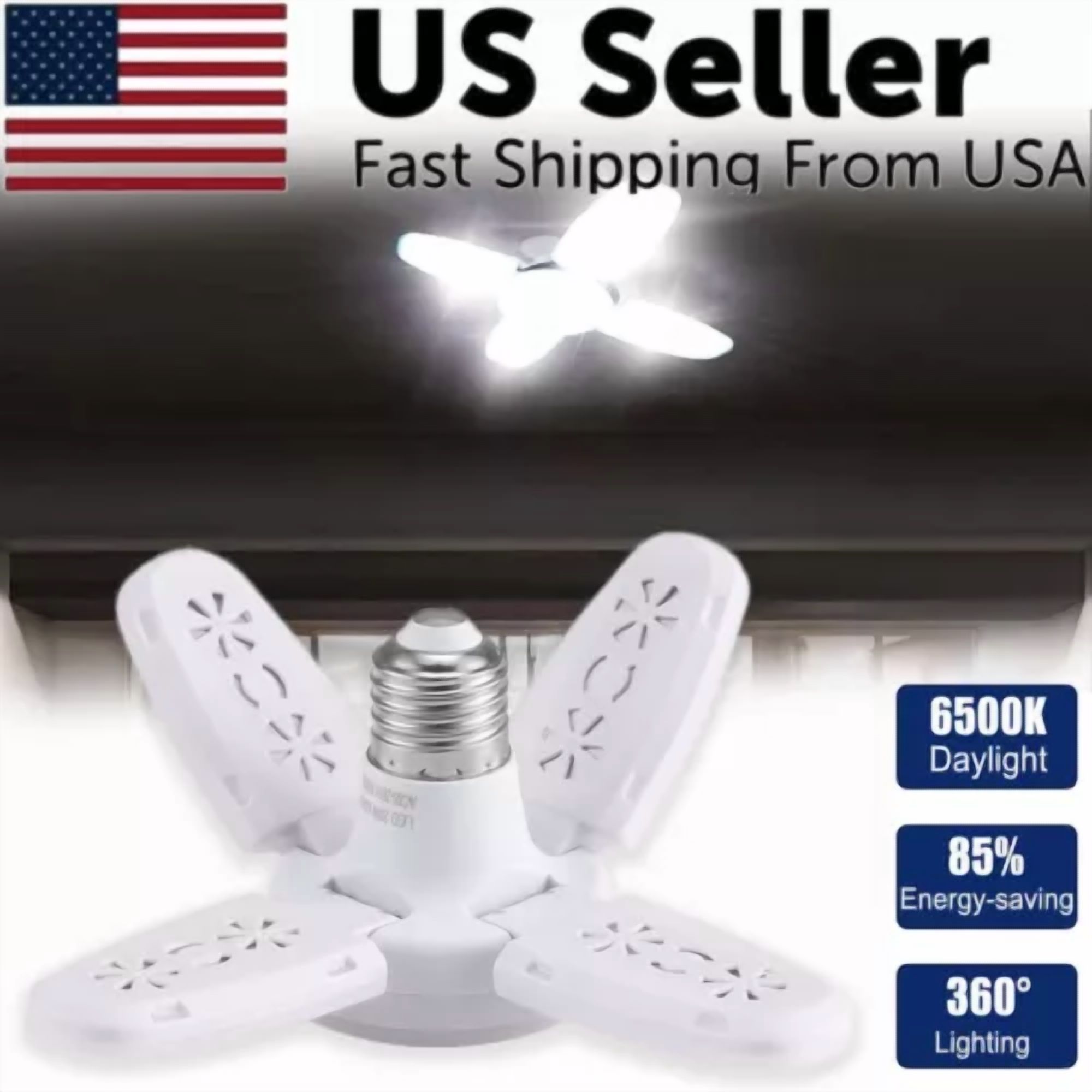 E27 Led Garage Light 28W Deformable Lighting Fixture 6500K For Workshop Basement