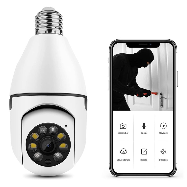 E27 Light Bulb Camera, 1080P Security Camera System with WiFi, 360